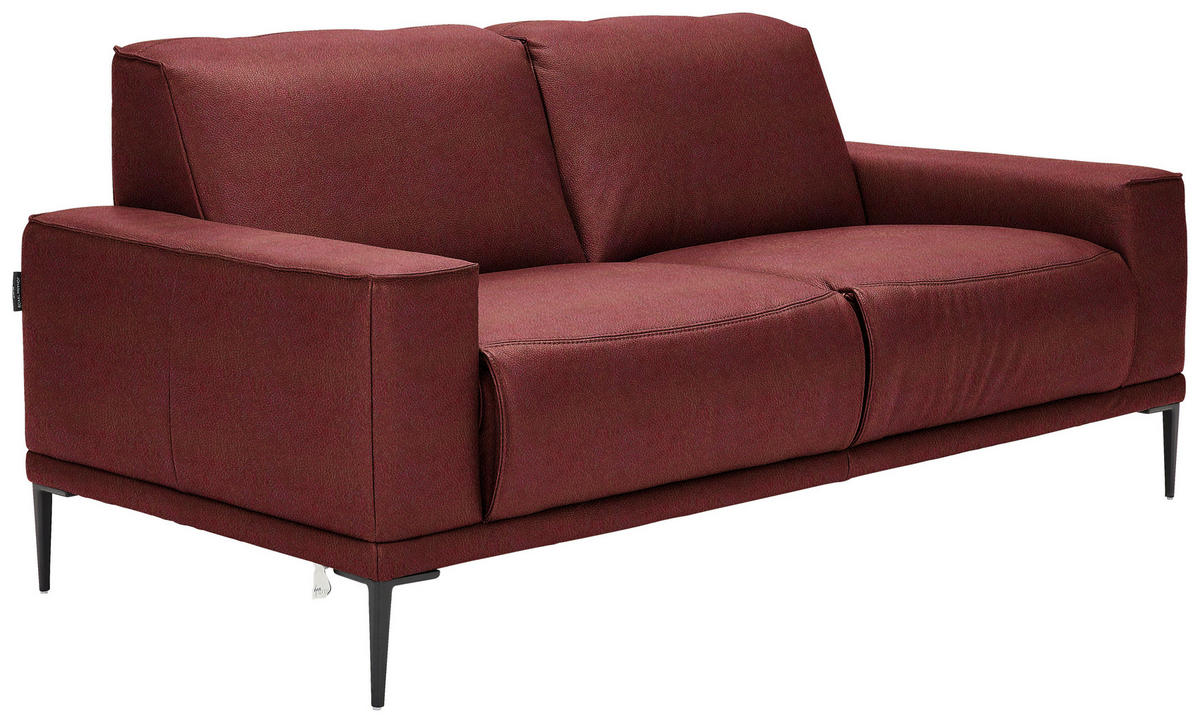 2-SITZER-SOFA in Echtleder Bordeaux  - Bordeaux/Schwarz, Design, Leder/Metall (180/82/92cm) - Johann Jakob