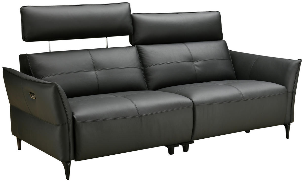 2,5-SITZER Schwarz Echtleder  - Schwarz, Design, Leder/Metall (220/98/101cm) - Novel