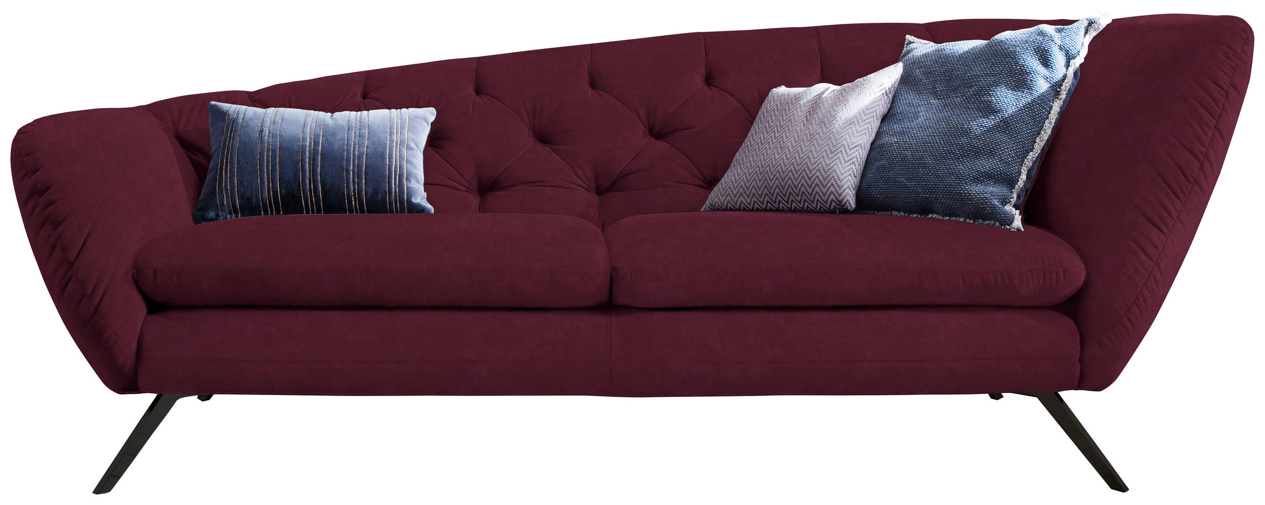 CHESTERFIELD-SOFA in Mikrofaser Schwarz, Beere - Beere/Schwarz, Design, Textil/Metall (223/84/90cm) - Pure Home Lifestyle