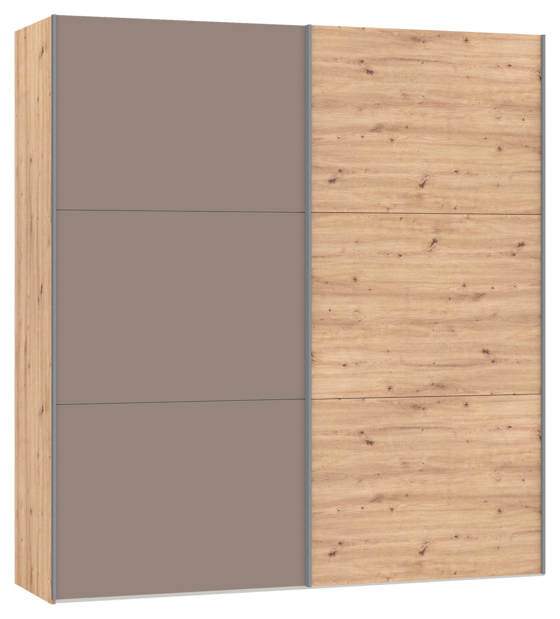 SCHWEBETÜRENSCHRANK 203/220/65 cm 2-türig Braun, Eichefarben  - Eichefarben/Silberfarben, Design, Glas/Holzwerkstoff (203/220/65cm) - Jutzler