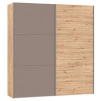 SCHWEBETÜRENSCHRANK 203/220/65 cm 2-türig Braun, Eichefarben  - Eichefarben/Silberfarben, Design, Glas/Holzwerkstoff (203/220/65cm) - Jutzler