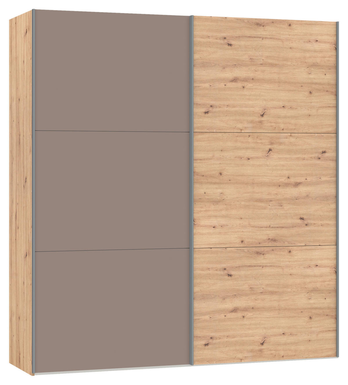 SCHWEBETÜRENSCHRANK 203/220/65 cm 2-türig Braun, Eichefarben  - Eichefarben/Silberfarben, Design, Glas/Holzwerkstoff (203/220/65cm) - Jutzler