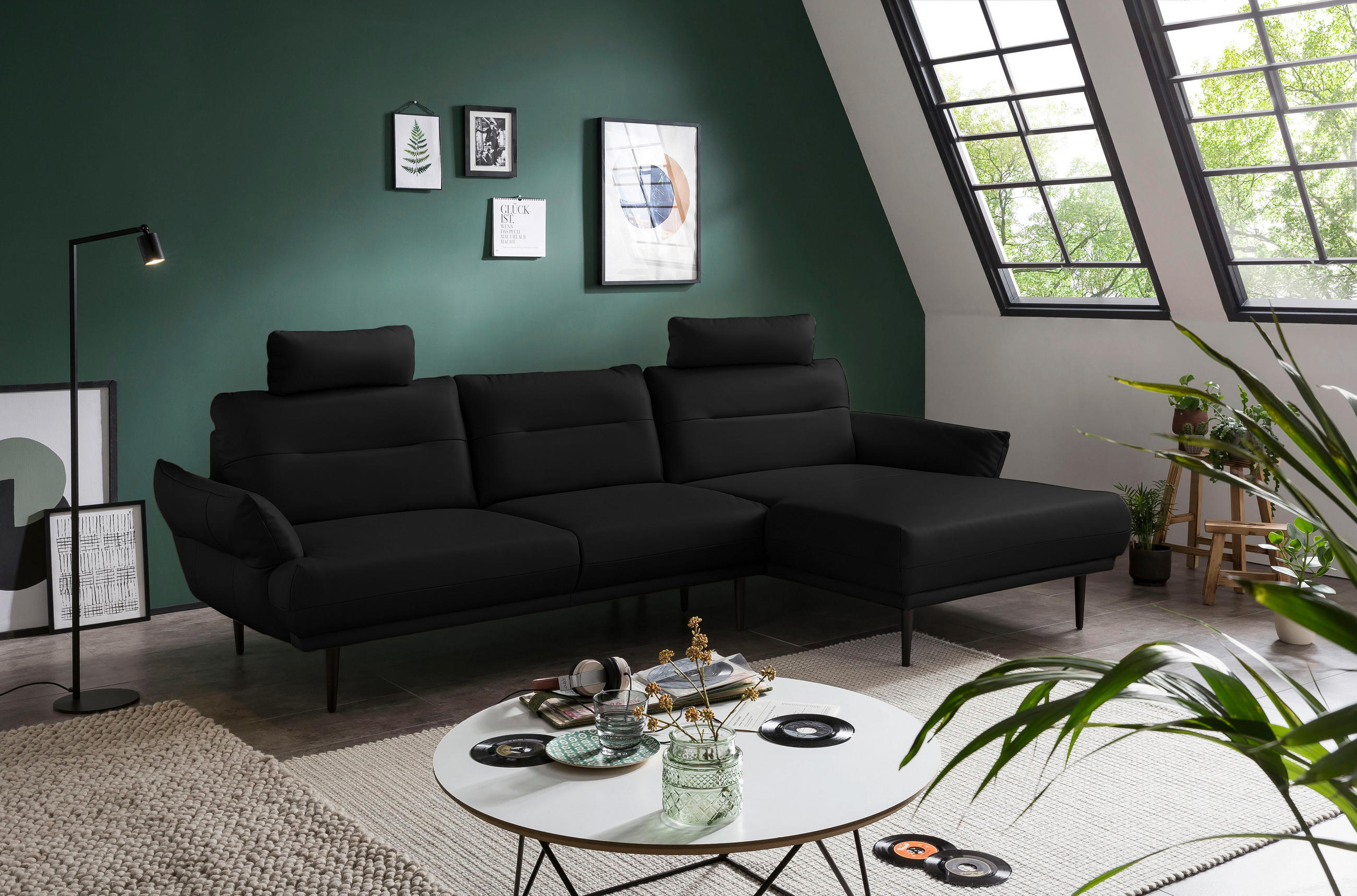 ECKSCHLAFSOFA in Lederlook Schwarz - Schwarz, Design, Holz/Textil (287/158cm) - Livetastic