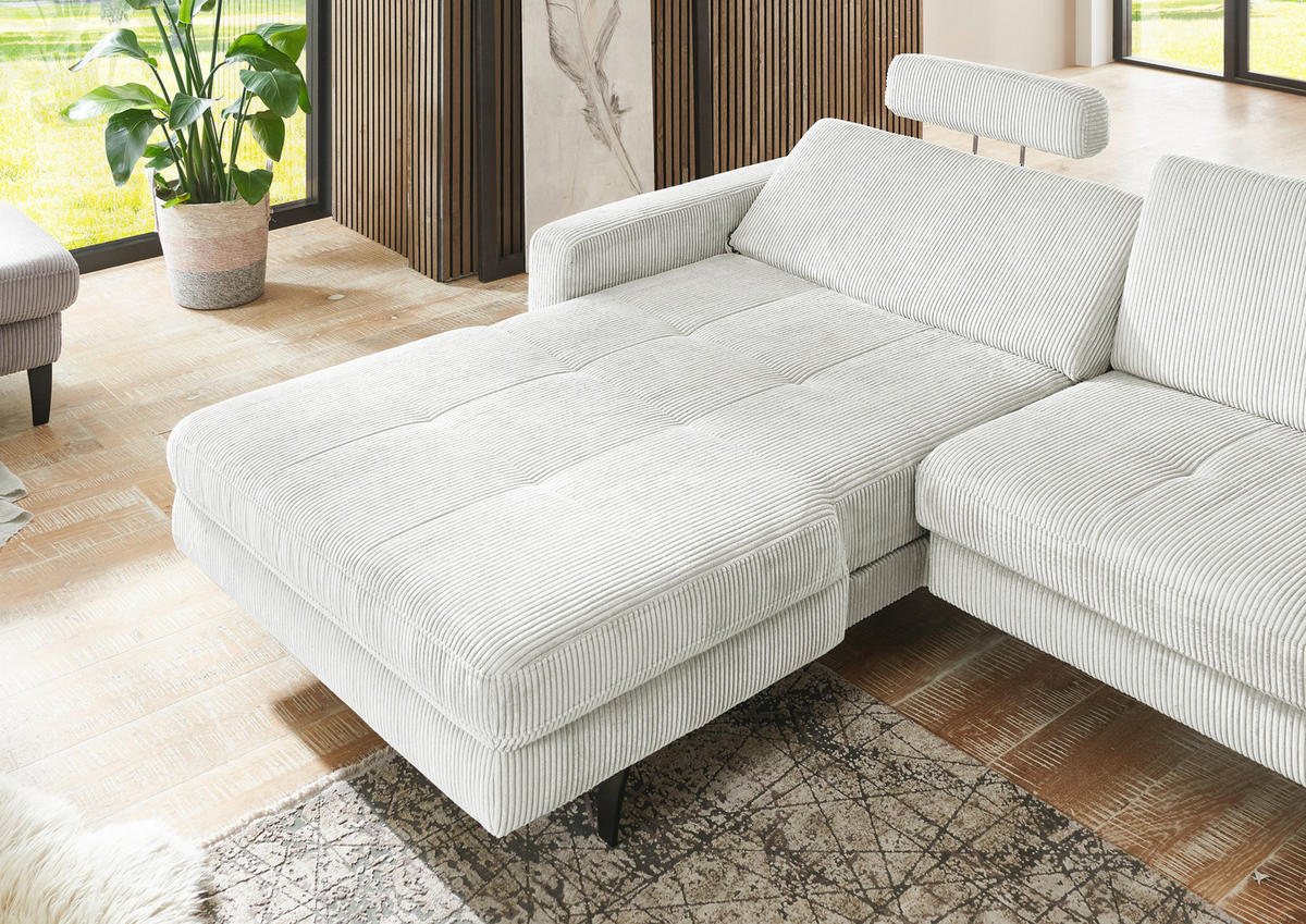 ECKSOFA in Cord Creme  - Creme/Schwarz, Modern, Textil/Metall (177/302cm) - Beldomo Style