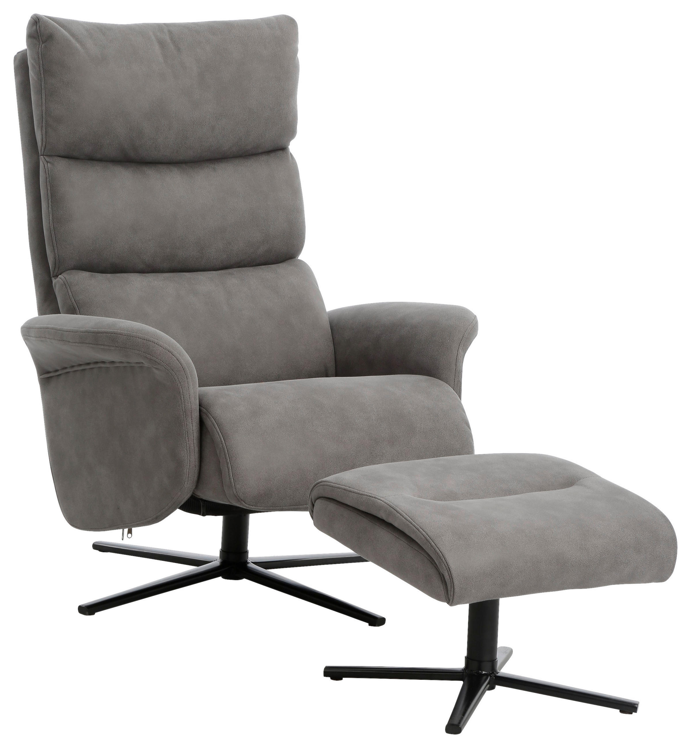 RELAXSESSELSET Mikrofaser Relaxfunktion, Hocker    - Schwarz/Grau, Design, Textil/Metall (81/105,5/86,5cm) - Xora