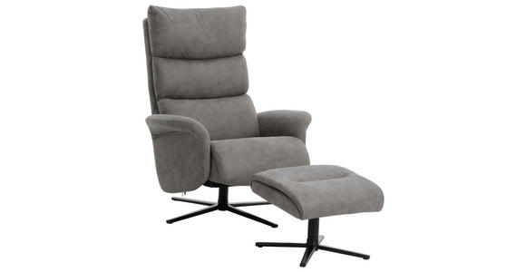 RELAXSESSELSET Mikrofaser Relaxfunktion, Hocker    - Schwarz/Grau, Design, Textil/Metall (81/105,5/86,5cm) - Xora