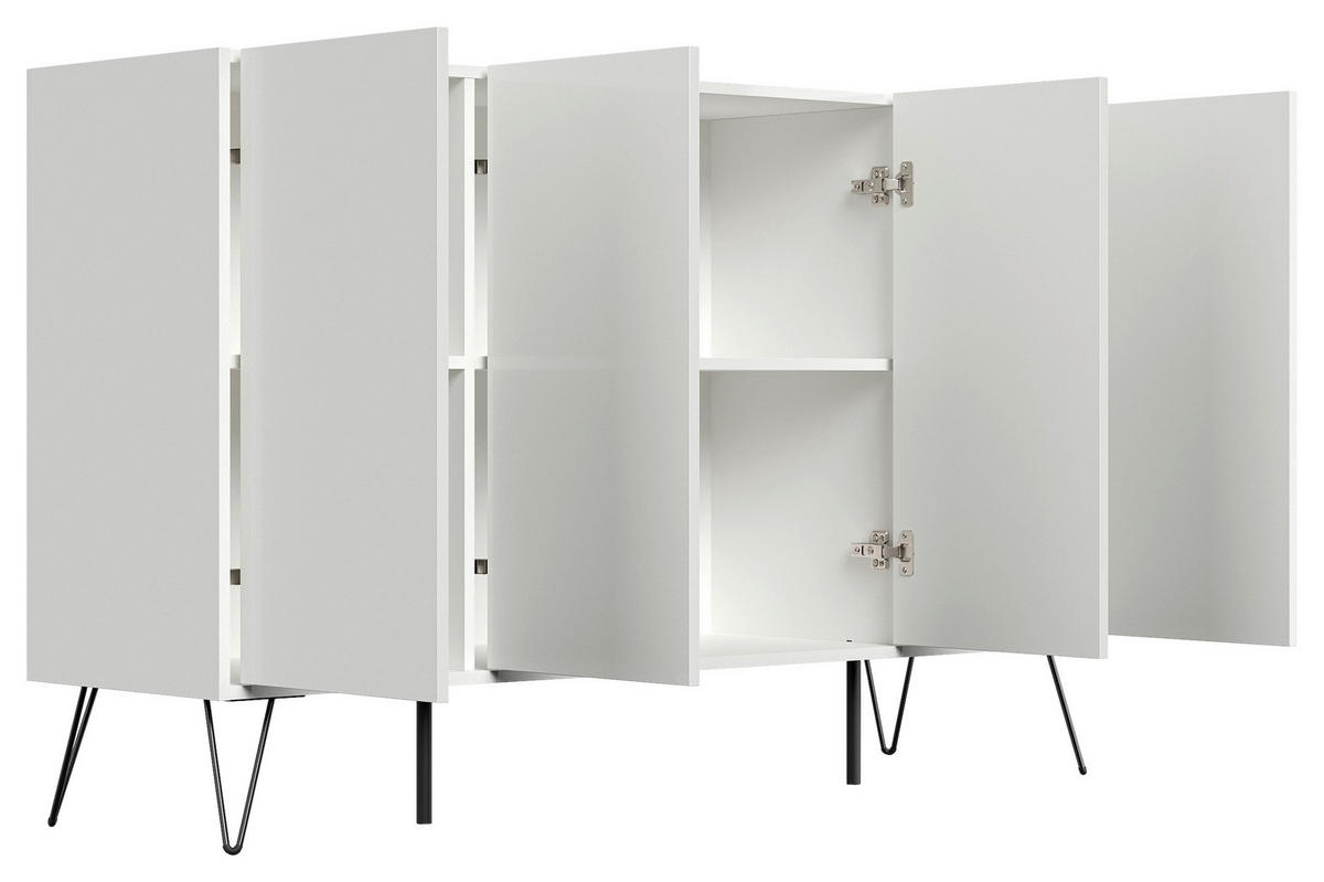 SIDEBOARD Posseik Industrial 155/93,6/42 cm  - Weiß Hochglanz/Schwarz, Design, Holzwerkstoff/Metall (155/93,6/42cm) - P & B