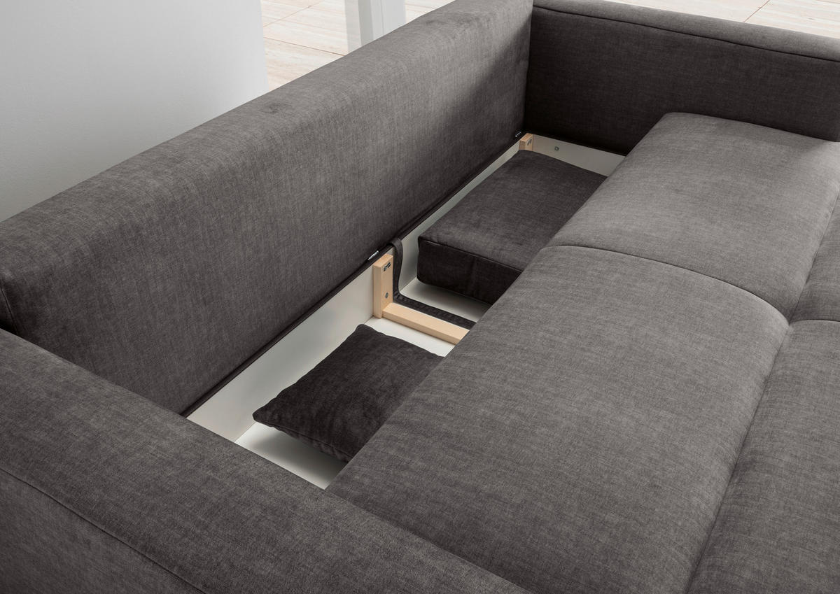 SCHLAFSOFA  mit Liegefunktion, Rücken echt Velours Grau  - Schwarz/Grau, MODERN, Kunststoff/Textil (245/86/126cm) - Livetastic