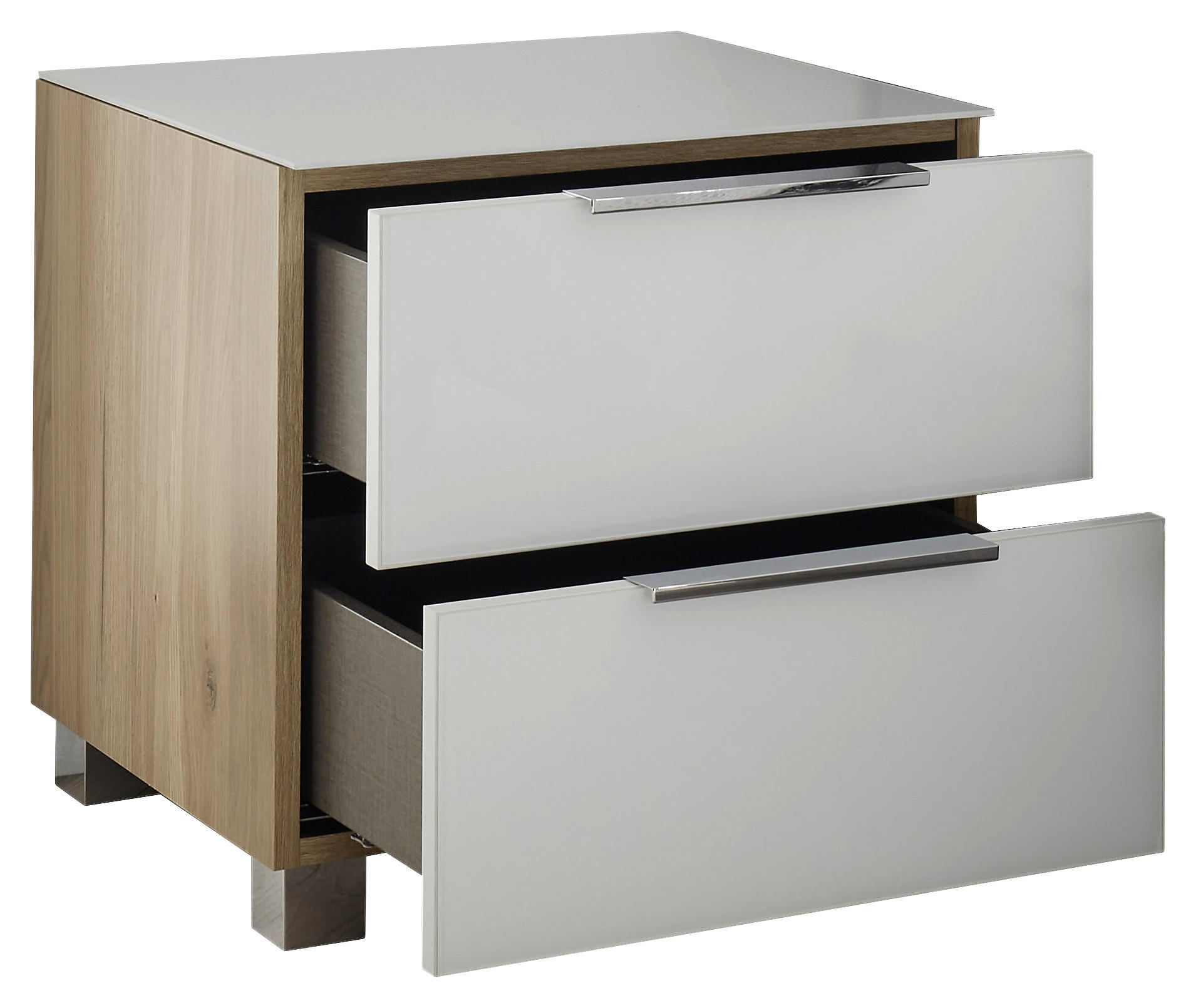 NACHTTISCH 45,1/44,3/40,2 cm  Weiss, Eichefarben  - Chromfarben/Weiss, Konventionell, Glas/Holzwerkstoff (45,1/44,3/40,2cm) - Xora