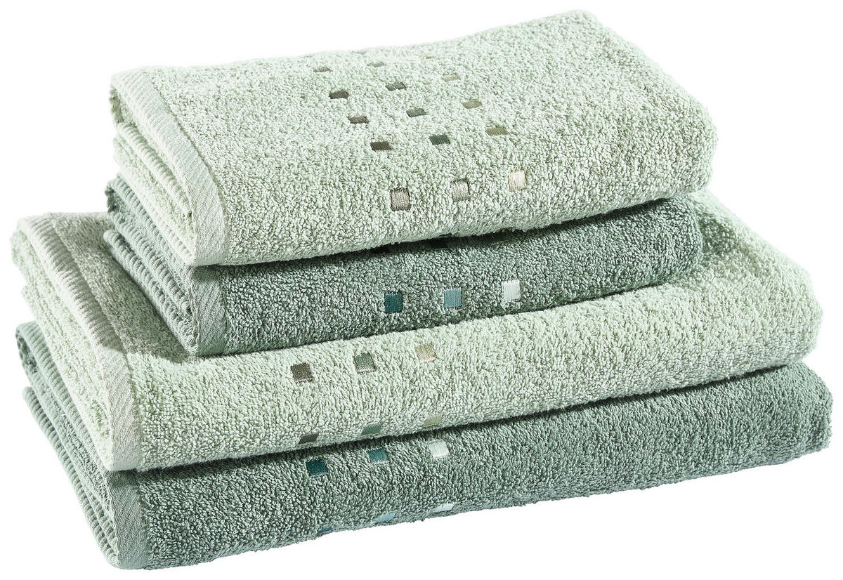 FROTTIERSET Dunkelgrün, Salbeigrün 4-teilig  - Dunkelgrün/Salbeigrün, Textil (50/100cm) - Esposa