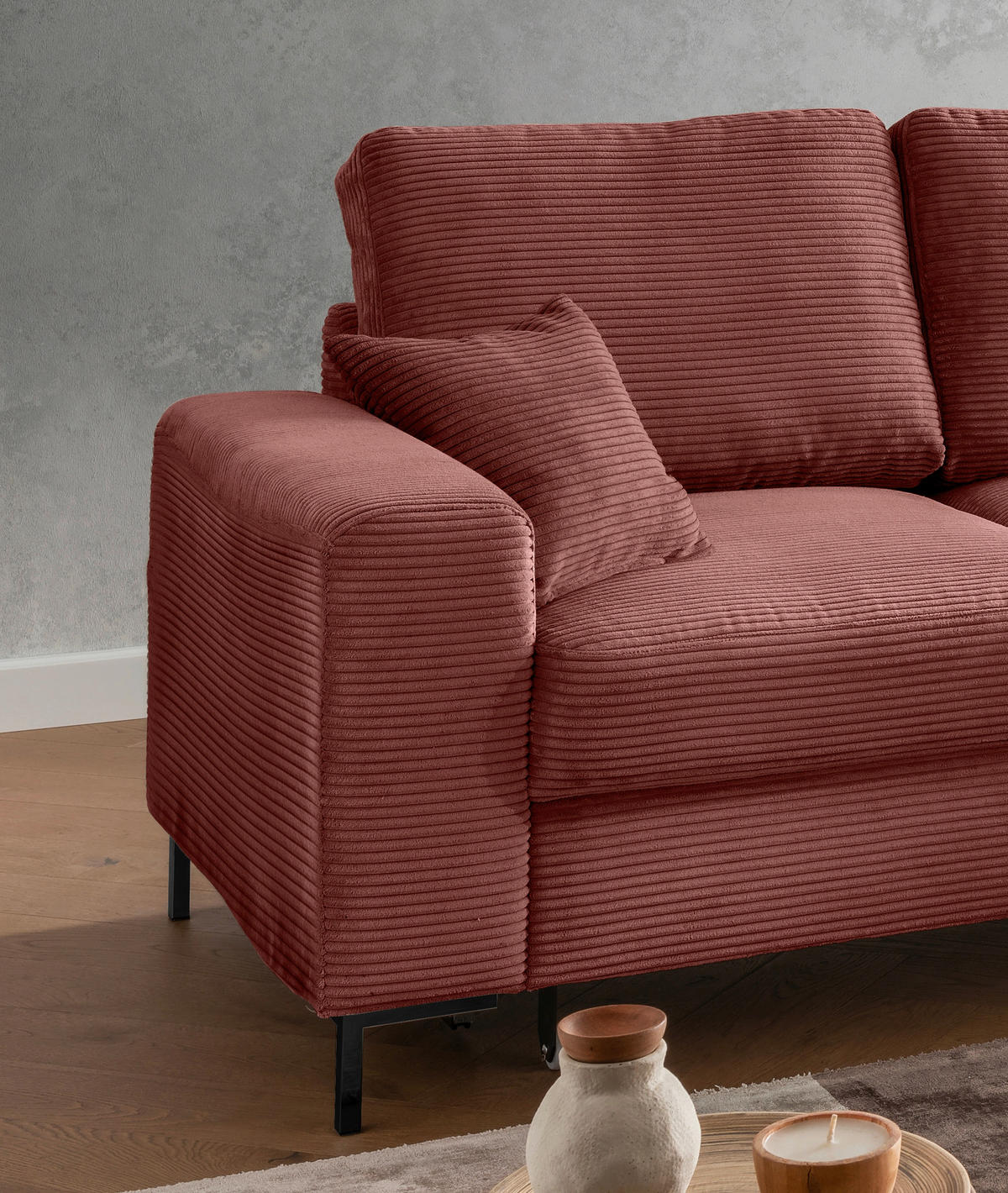 ECKSCHLAFSOFA in Cord Koralle  - Koralle/Schwarz, KONVENTIONELL, Textil/Metall (237/143cm) - Livetastic