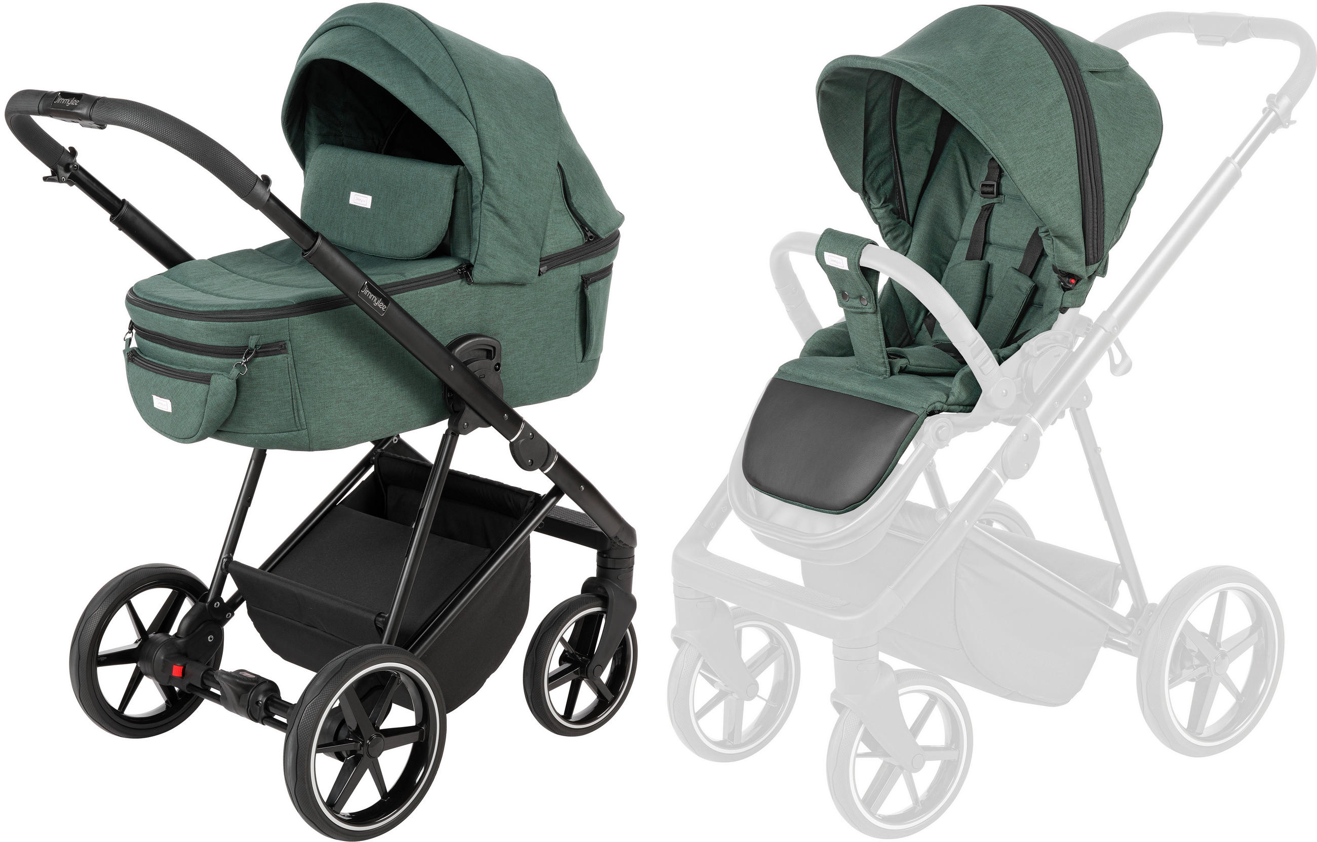 KINDERWAGENSET  - Waldgrün/Schwarz, Basics, Textil/Metall (57,5/116/101cm) - Jimmylee
