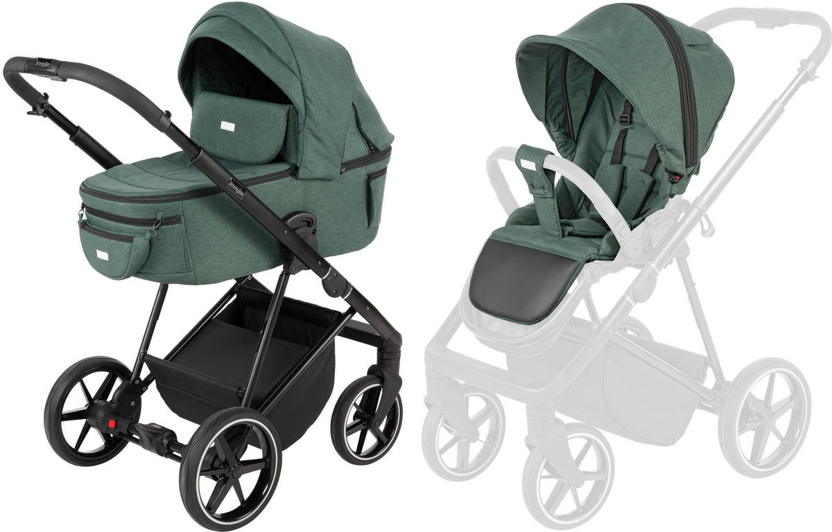 KINDERWAGENSET    - Waldgrün/Schwarz, Basics, Textil/Metall (57,5/116/101cm) - Jimmylee