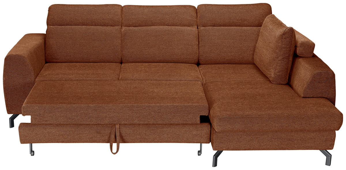 ECKSOFA Cognac Chenille  - Cognac/Schwarz, KONVENTIONELL, Textil/Metall (266/185cm) - Carryhome