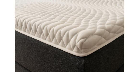 BOXSPRINGBETT 180/200 cm,  in Dunkelgrau, Matratze, Kissen, gepolstertes Kopfteil, Topper, H2 + H3 = mittel + fest  - Dunkelgrau/Schwarz, KONVENTIONELL, Holz/Textil (180/200cm) - Novel