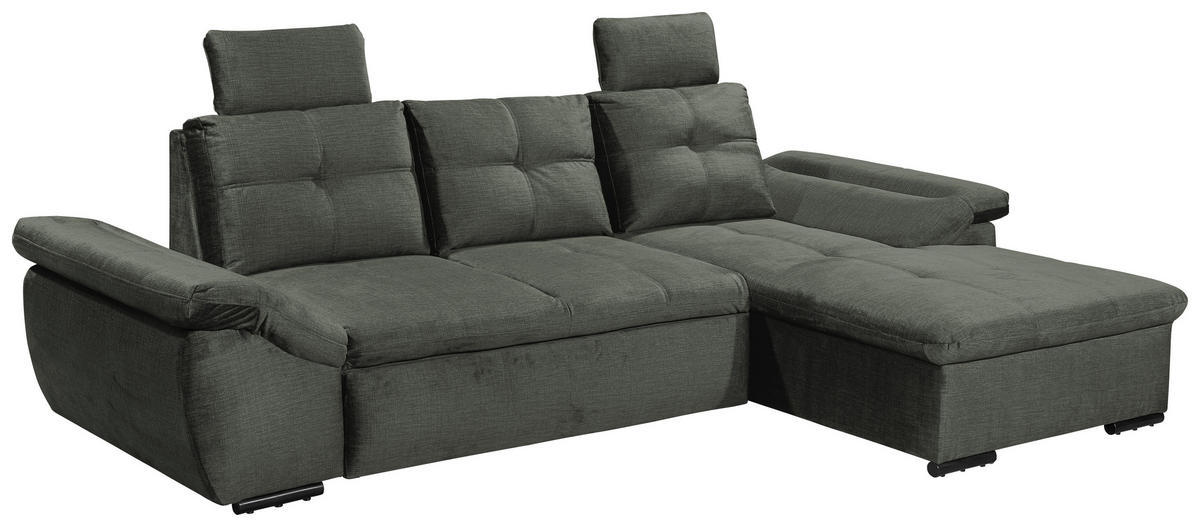 ECKSOFA in Mikrovelours Dunkelgrün  - Dunkelgrün/Schwarz, Konventionell, Kunststoff/Textil (275/170cm) - Carryhome