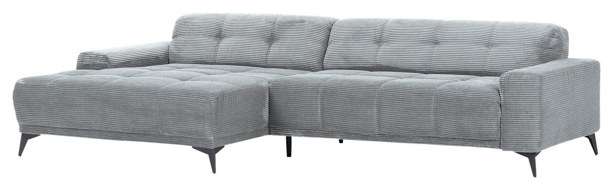 ECKSOFA in Cord Hellgrau  - Hellgrau/Schwarz, Konventionell, Textil/Metall (165/295cm) - Carryhome