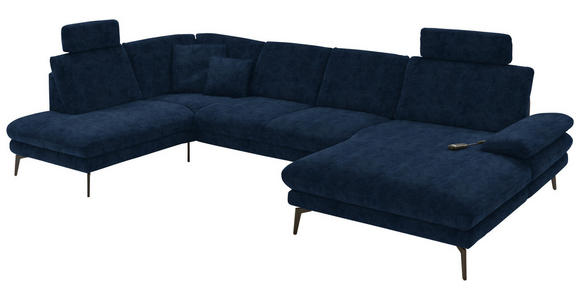WOHNLANDSCHAFT in Velours Dunkelblau - Schwarz/Dunkelblau, Design, Textil/Metall (208/344/180cm) - Dieter Knoll