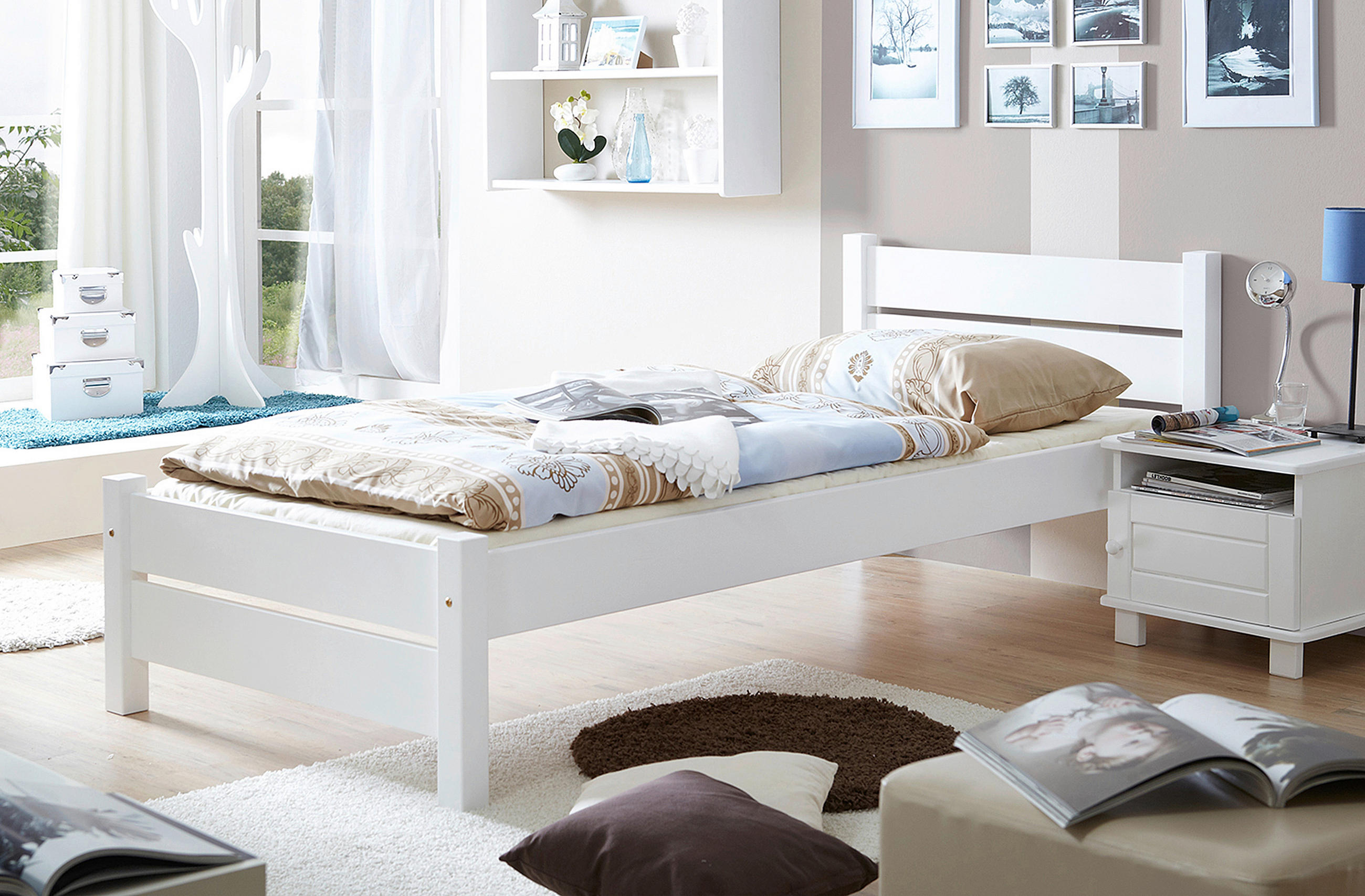 Bett "Bora", 90/200 cm in Weiss - Weiss, Natur, Holz (90/200cm) - MID.YOU