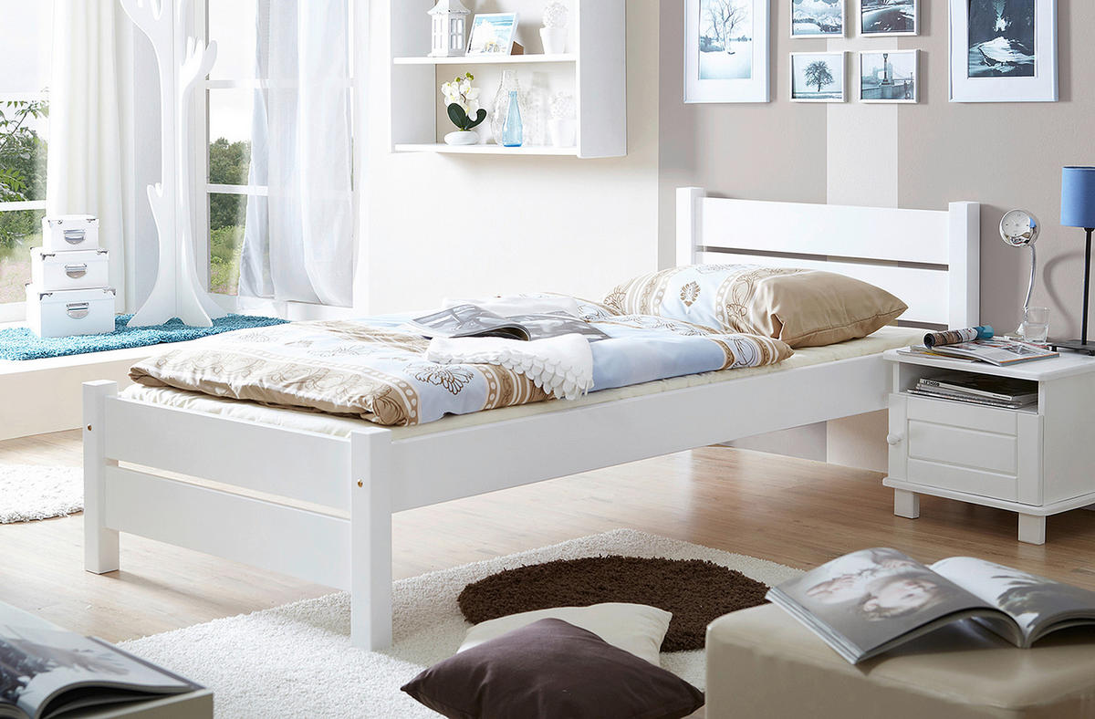 Bett "Bora", 90/200 cm  in Weiss   - Weiss, Natur, Holz (90/200cm) - MID.YOU