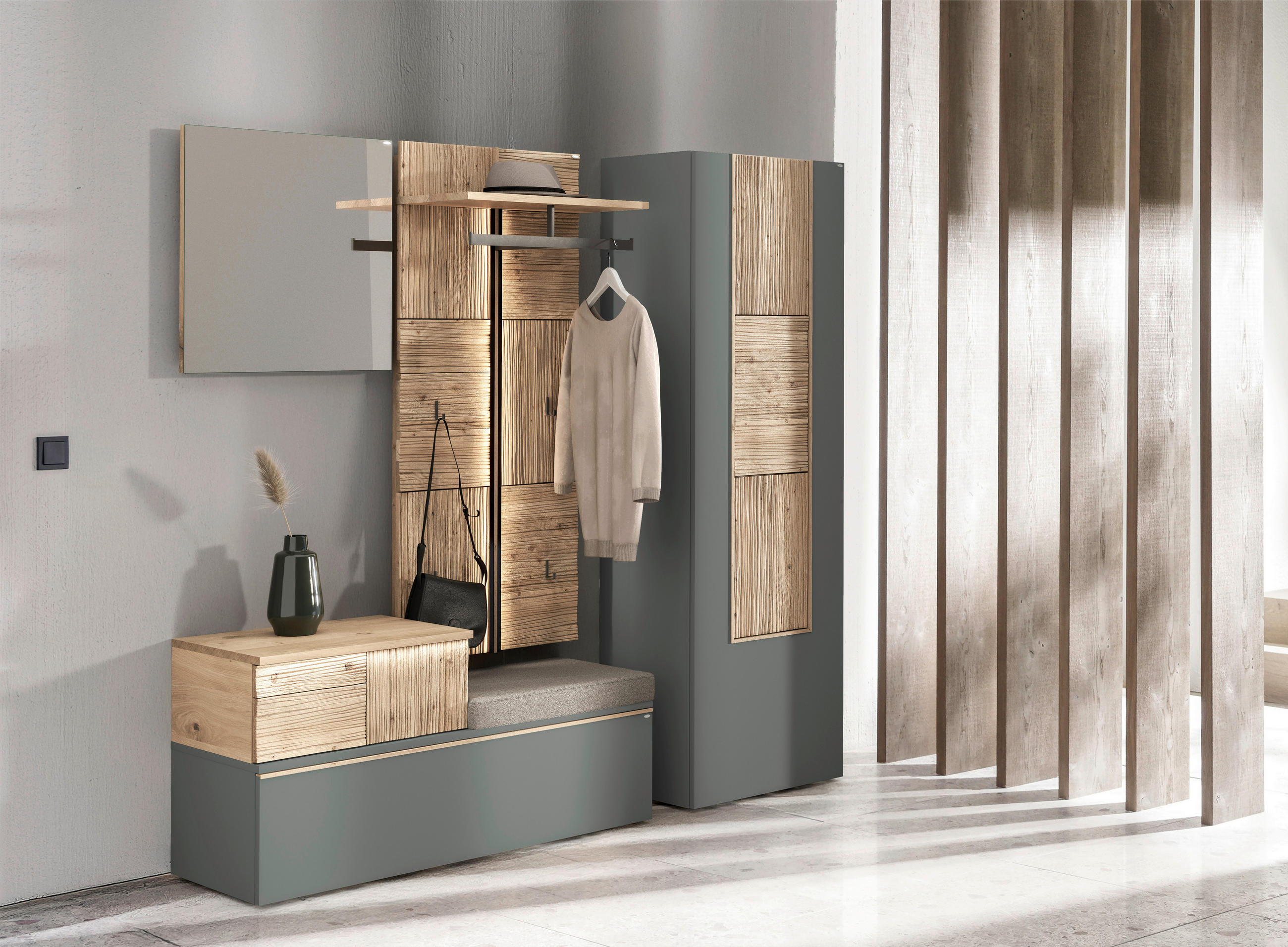 GARDEROBENSCHRANK  in 63,8/194/42,9 cm  - Eichefarben/Graugrün, Design, Holz/Holzwerkstoff (63,8/194/42,9cm) - Voglauer