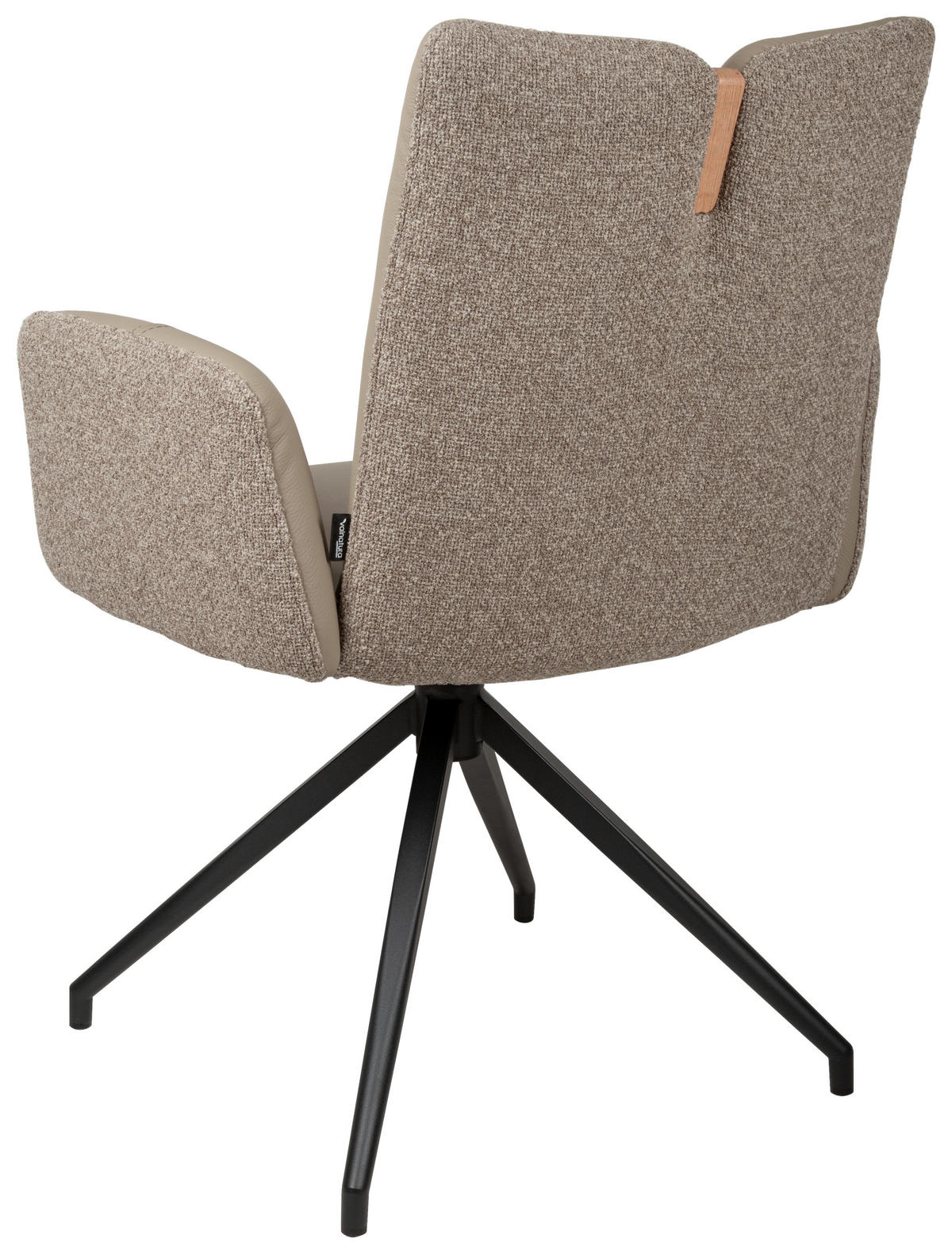 ARMLEHNSTUHL  Sitzfläche 360° drehbar, automatische Rückholfunktion Bouclé Echtleder  - Beige/Schwarz, Design, Leder/Holz (62/87/63cm) - Valnatura
