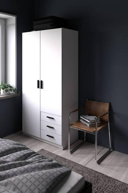 GARDEROB 98,5/200,4/49,8 cm 2-dörrar - vit/svart, Basics, metall/trämaterial (98,5/200,4/49,8cm) - Best Price