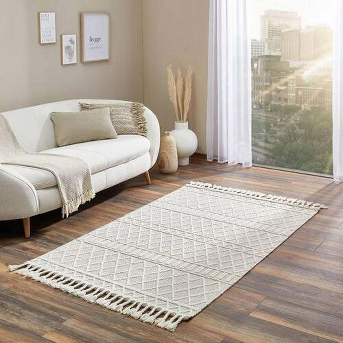 RUČNĚ TKANÝ KOBEREC, 160/230 cm, bílá, béžová - bílá/béžová, Lifestyle, textil (160/230cm) - Linea Natura