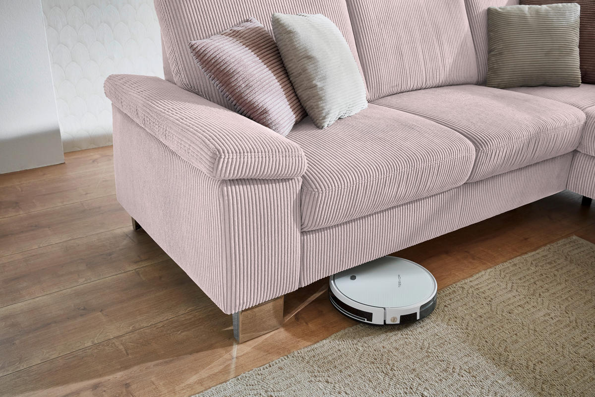 ECKSOFA in Cord Altrosa  - Edelstahlfarben/Altrosa, Konventionell, Textil/Metall (248/200cm) - Beldomo System