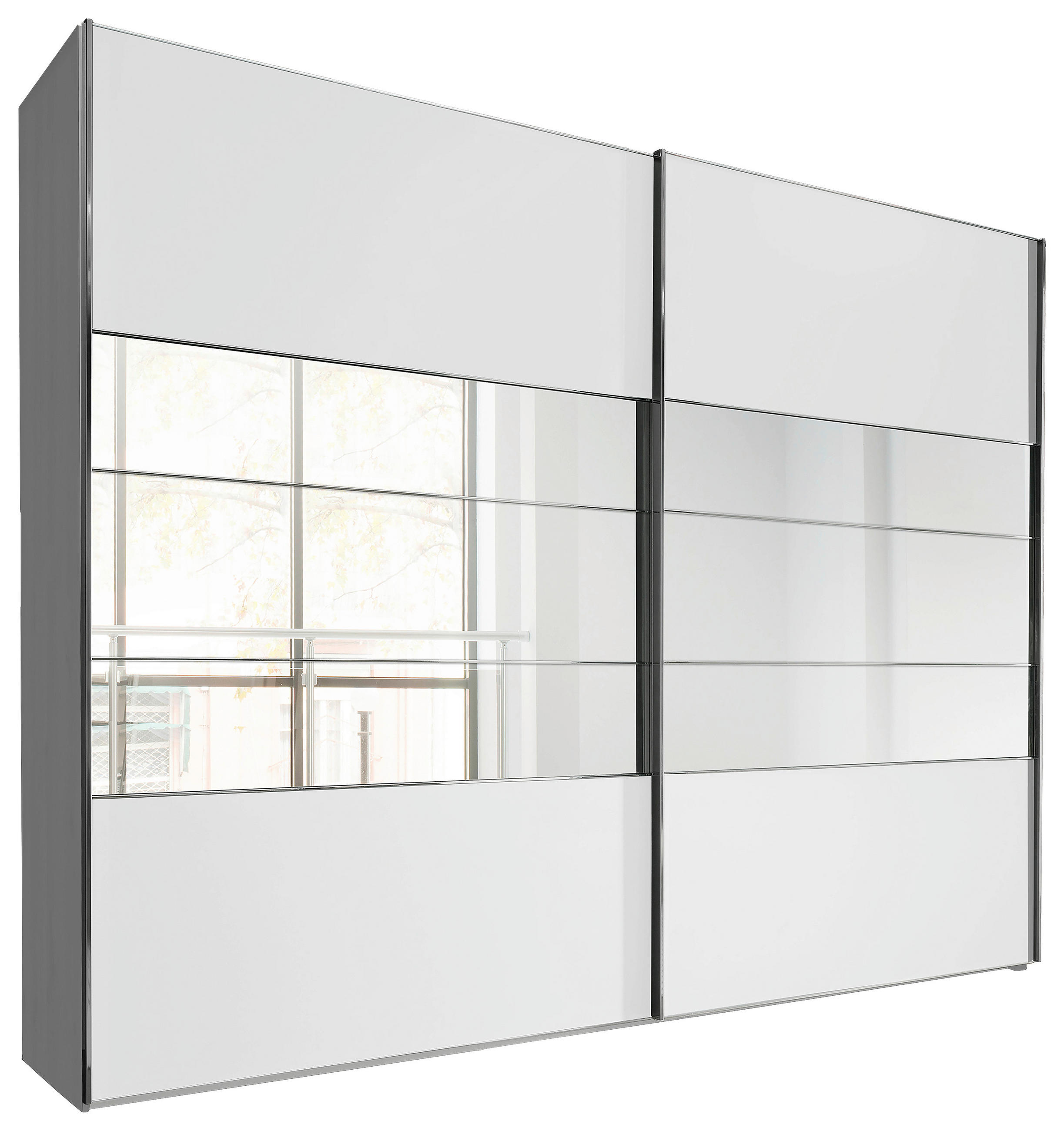 SCHWEBETÜRENSCHRANK 250/217/67 cm 2-türig Weiß  - Chromfarben/Weiß, KONVENTIONELL, Holzwerkstoff/Metall (250/217/67cm) - Voleo