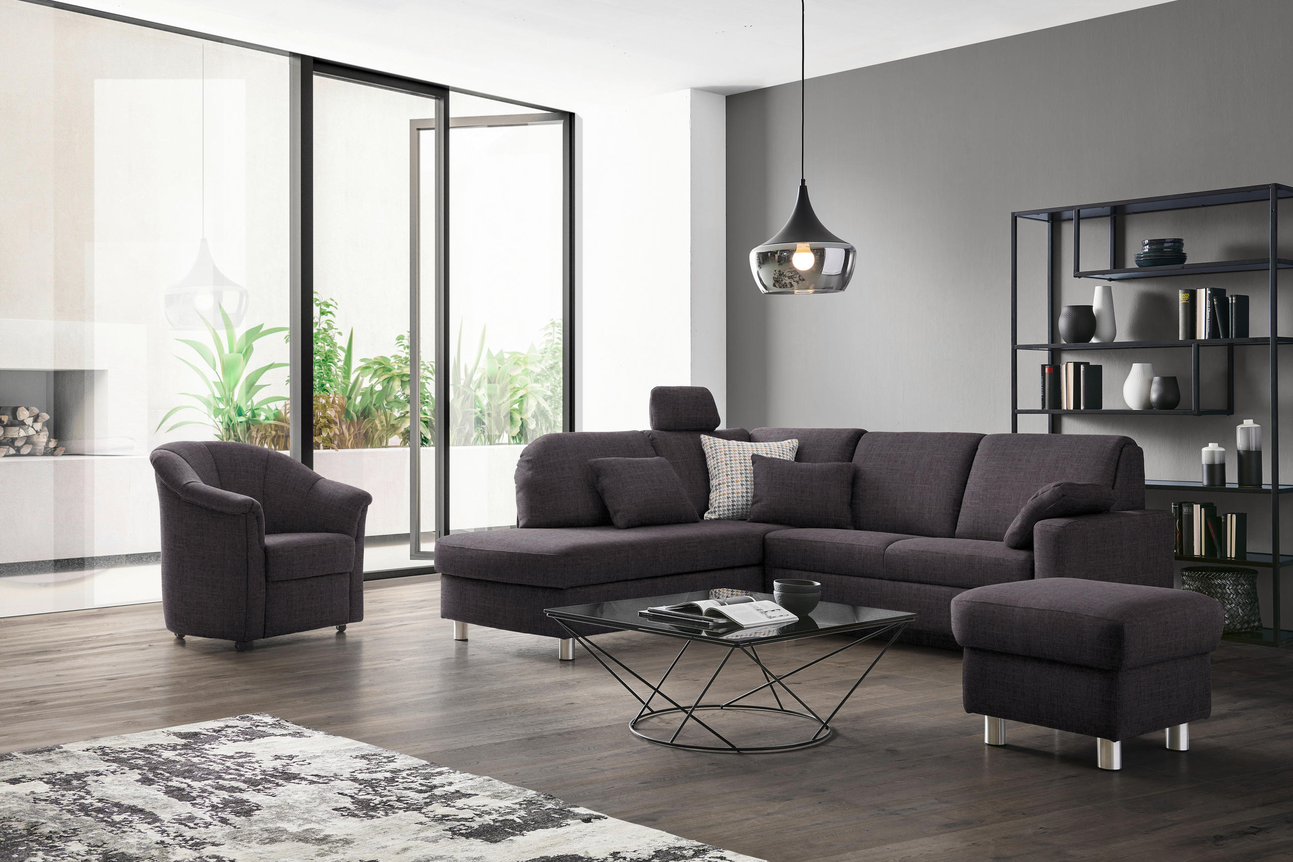 ECKSOFA in Chenille Schieferfarben, Dunkelgrau  208/227 cm  - Schieferfarben/Dunkelgrau, KONVENTIONELL, Textil/Metall (208/227cm) - Sedda