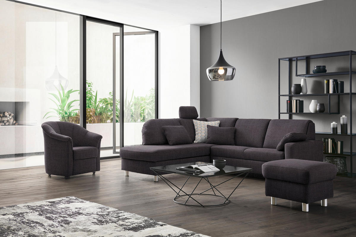 ECKSOFA in Chenille Schieferfarben, Dunkelgrau  208/227 cm  - Schieferfarben/Dunkelgrau, KONVENTIONELL, Textil/Metall (208/227cm) - Sedda