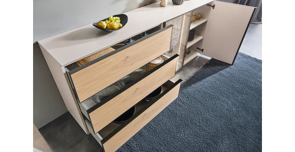 SIDEBOARD Beige, Eiche Bianco  210/90/45 cm  - Eiche Bianco/Beige, Design, Glas/Holz (210/90/45cm) - Ambiente
