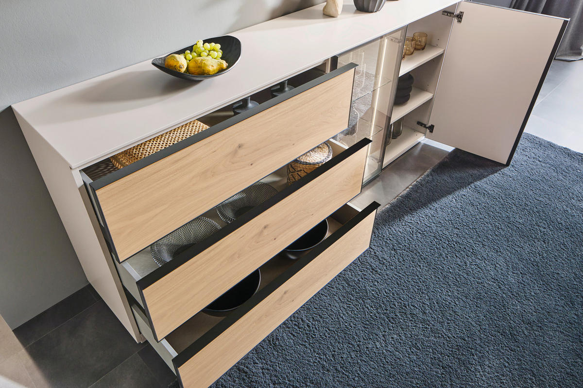 SIDEBOARD Beige, Eiche Bianco  210/90/45 cm  - Eiche Bianco/Beige, Design, Glas/Holz (210/90/45cm) - Ambiente