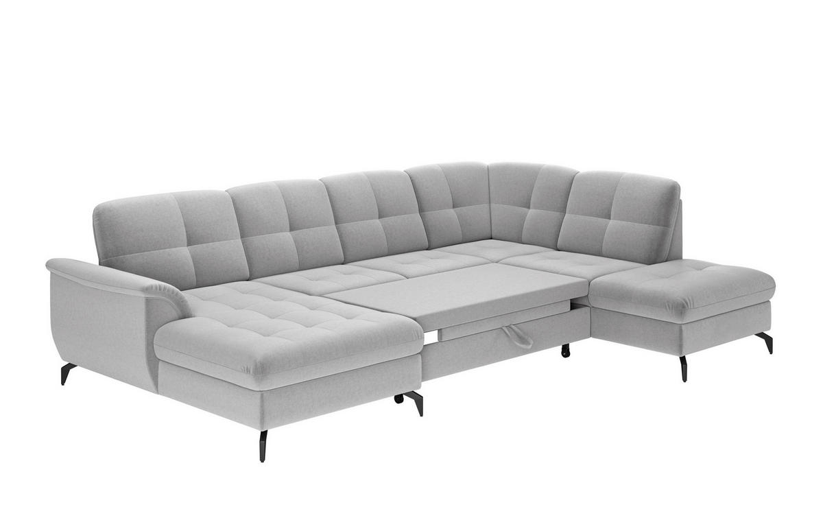 WOHNLANDSCHAFT Hellgrau Flachgewebe  - Hellgrau/Schwarz, MODERN, Textil/Metall (164/319/212cm) - Sit & More