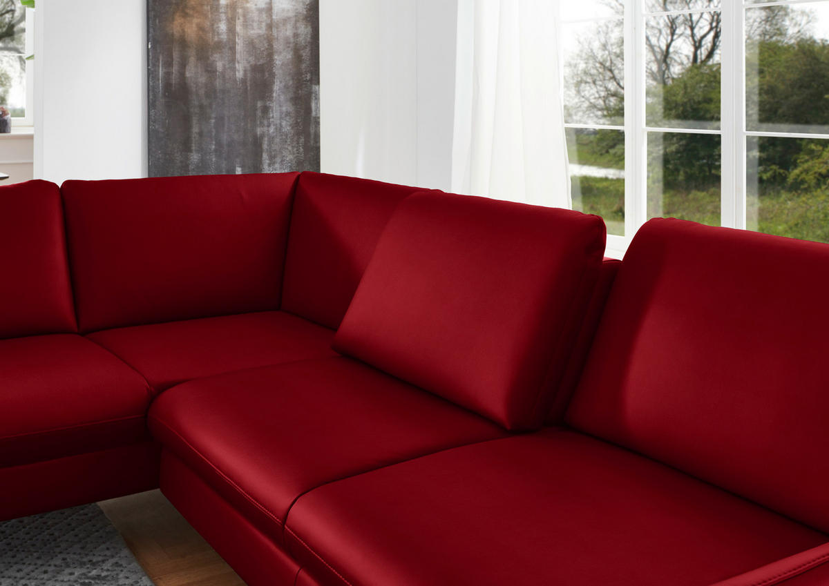 ECKSOFA in Echtleder Rot  - Rot/Alufarben, Konventionell, Leder/Metall (220/284cm) - Beldomo Premium