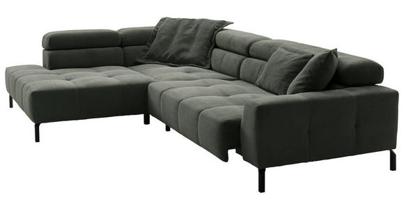 ECKSOFA Olivgrün Feincord  - Schwarz/Olivgrün, KONVENTIONELL, Textil/Metall (219/311cm) - Hom`in