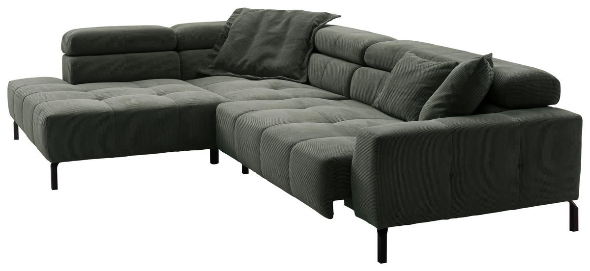 ECKSOFA in Feincord Olivgrün  - Schwarz/Olivgrün, Konventionell, Textil/Metall (219/311cm) - Hom`in