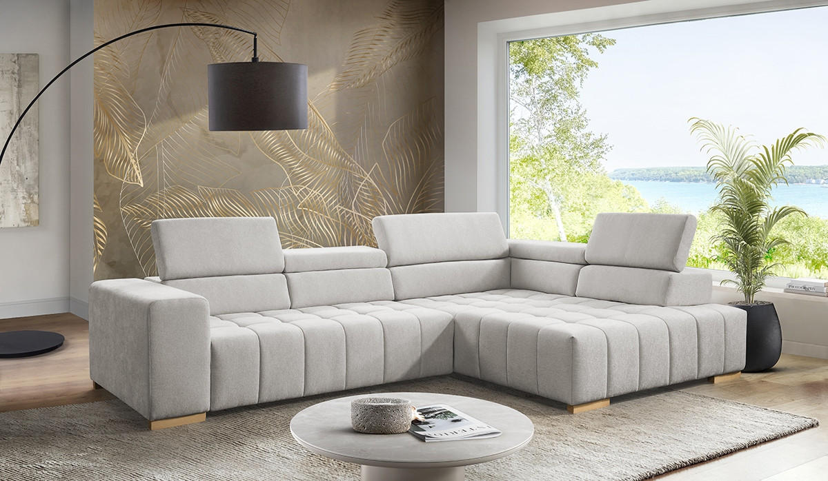 ECKSOFA in Chenille Beige  - Beige/Naturfarben, Design, Holz/Textil (307/201cm) - Livetastic