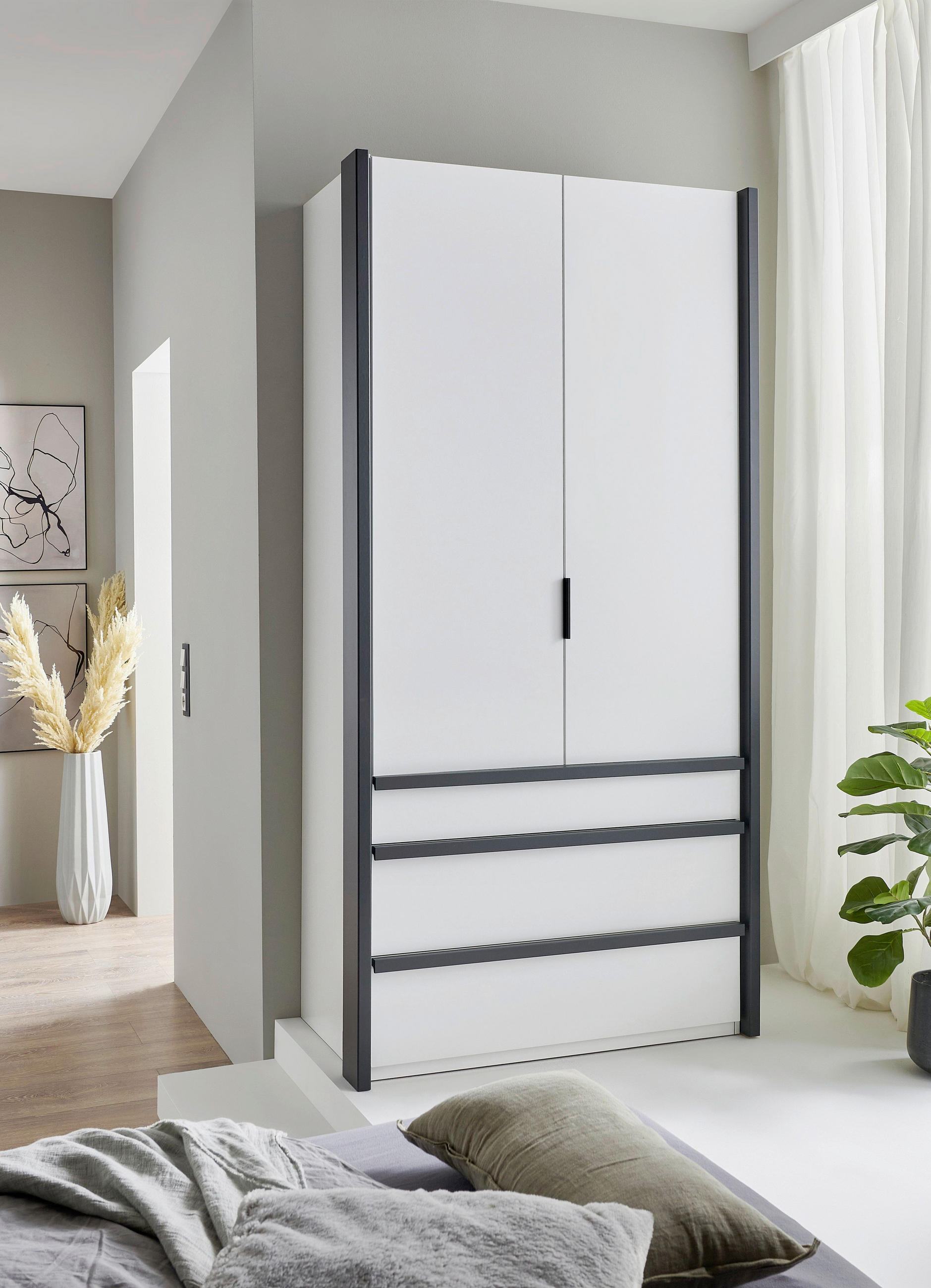 FALTTÜRENSCHRANK 100/216/58 cm 2-türig Weiß  - Schwarz/Weiß, Design, Holzwerkstoff (100/216/58cm) - Boxxx