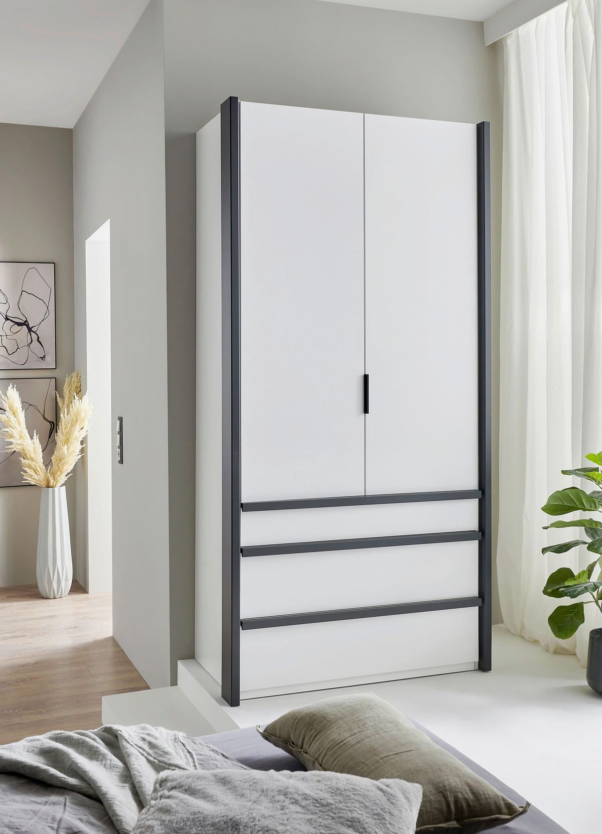 ORMAR S PREKLOPNIM VRATIMA bijela   - bijela/crna, Moderno, drvni materijal (100/216/58cm) - Hom`in