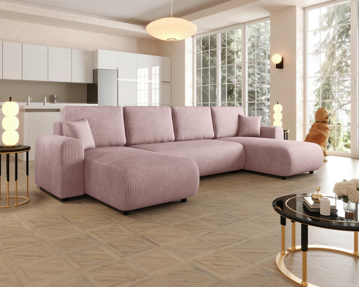 WOHNLANDSCHAFT  in Cord Rosa  - Schwarz/Rosa, KONVENTIONELL, Textil (152/318/152cm) - Xora