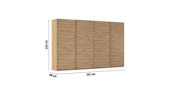 SCHWEBETÜRENSCHRANK  in Eiche Artisan  - Chromfarben/Eiche Artisan, Design, Holzwerkstoff/Metall (361/235/68cm) - Novel