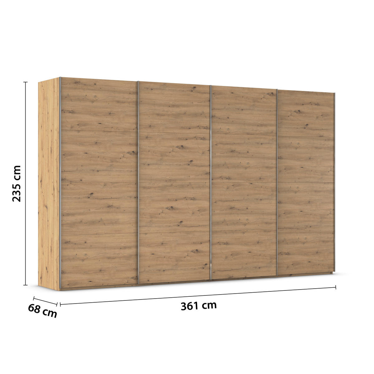 SCHWEBETÜRENSCHRANK 361/235/68 cm 4-türig Eiche Artisan  - Chromfarben/Eiche Artisan, Design, Holzwerkstoff/Metall (361/235/68cm) - Novel