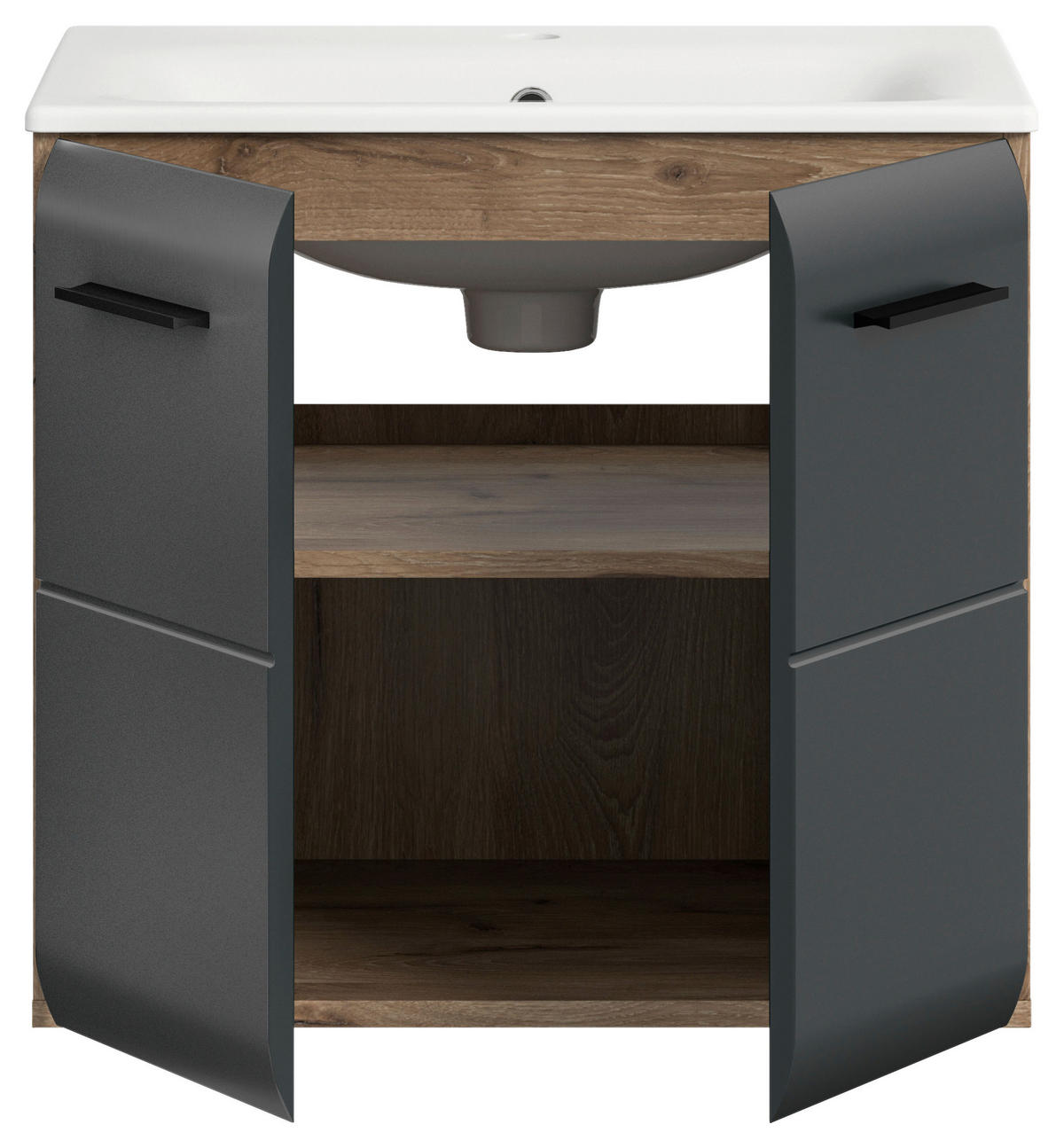 WASCHTISCHKOMBI 60 cm  - Eiche dunkel/Schwarz, Basics, Keramik/Holzwerkstoff (60cm) - MID.YOU