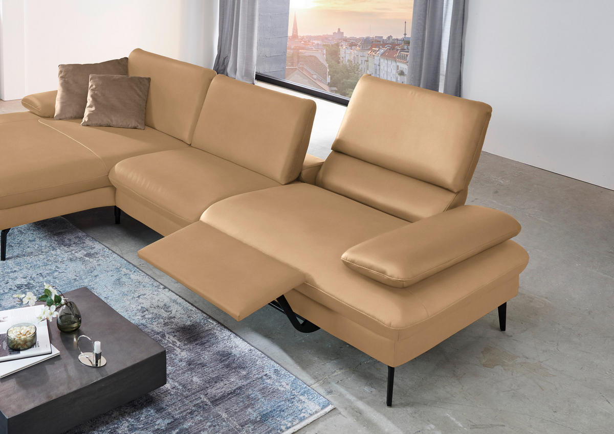 ECKSOFA in Echtleder Honig  157/325 cm  - Schwarz/Honig, Design, Leder/Metall (157/325cm) - Dieter Knoll