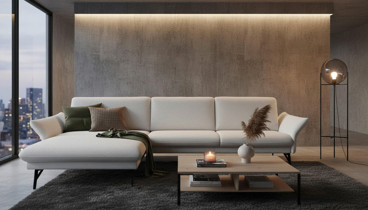 ECKSOFA Hellgrau Chenille Armteilverstellung, Sitztiefenverstellung  - Anthrazit/Hellgrau, Design, Textil/Metall (175/300cm) - Himolla