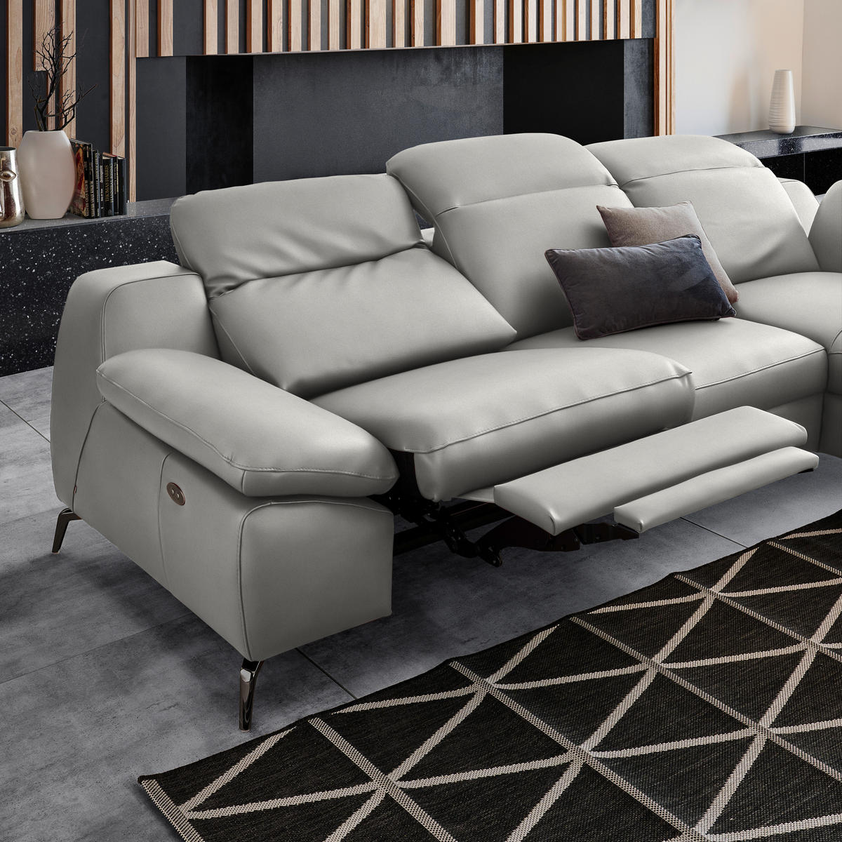 ECKSOFA in Echtleder Grau  286/183 cm  - Schwarz/Grau, Design, Leder/Metall (286/183cm) - Celina Home