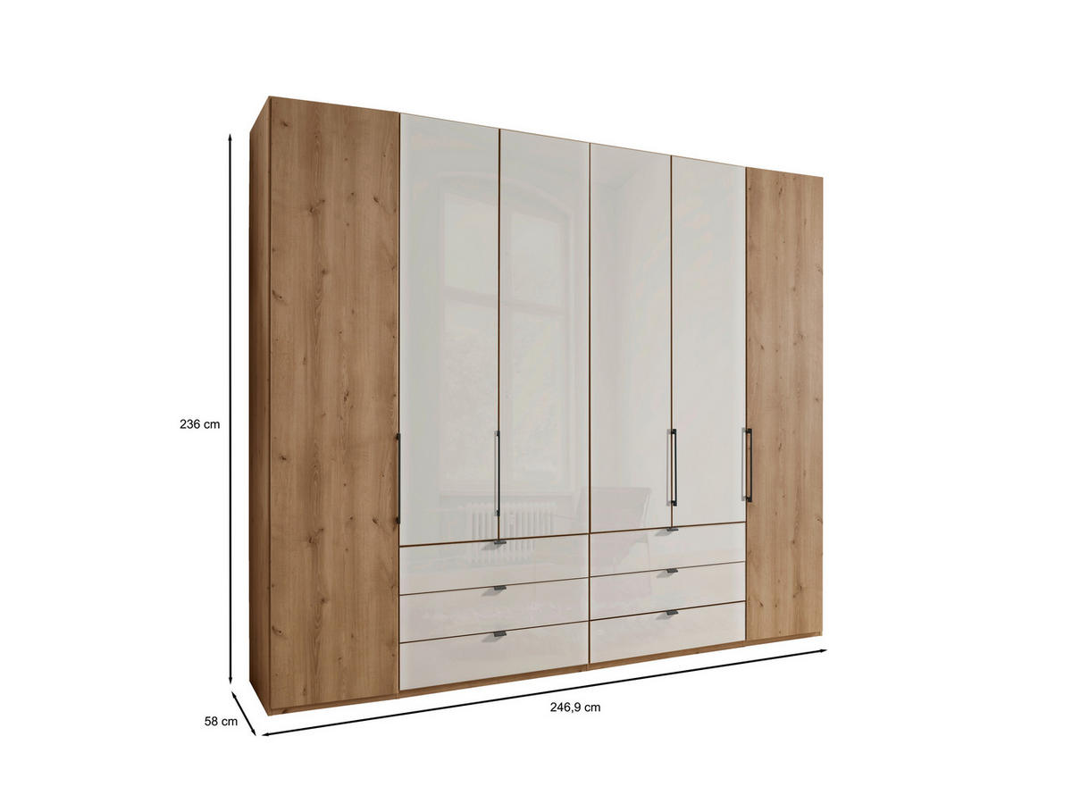 FALTTÜRENSCHRANK in Champagner, Eiche Bianco  - Schieferfarben/Eiche Bianco, Konventionell, Glas/Holzwerkstoff (250/236/58cm) - Dieter Knoll