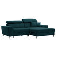 ECKSOFA in Velours Petrol  - Petrol/Schwarz, Design, Textil/Metall (267/181cm) - Carryhome